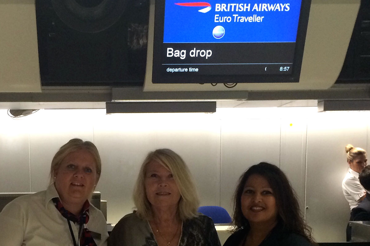 British Airways Customer Service Representative Jacqueline Jolly HSMAI Europe President and CEO Ingunn Weekly and Sharon Fernandez British Aurway's Terminal Manager at Heathrow.